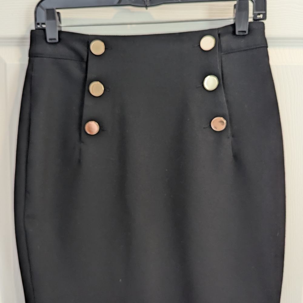 Elegant Black Skirt with Gold Button Accents